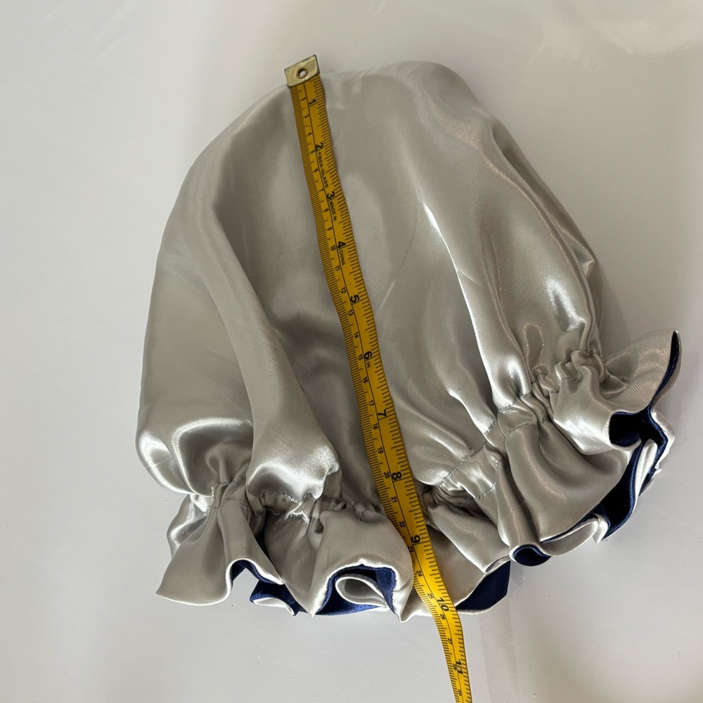 Reversible Satin Sleep Bonnet – Navy Blue & Silver – Extra Large, Elastic Fit - Picture 6 of 16